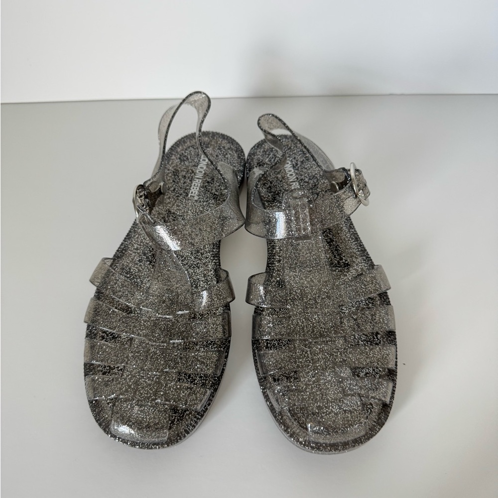 London Rebel Glitter Jelly Sandals - Sparkly Black size 7 NWOT